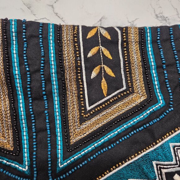 H&M Size 4 Black Teal Gold Beaded Embroidered Raw Tassel Hem Zip Mini Skirt - Picture 5 of 9